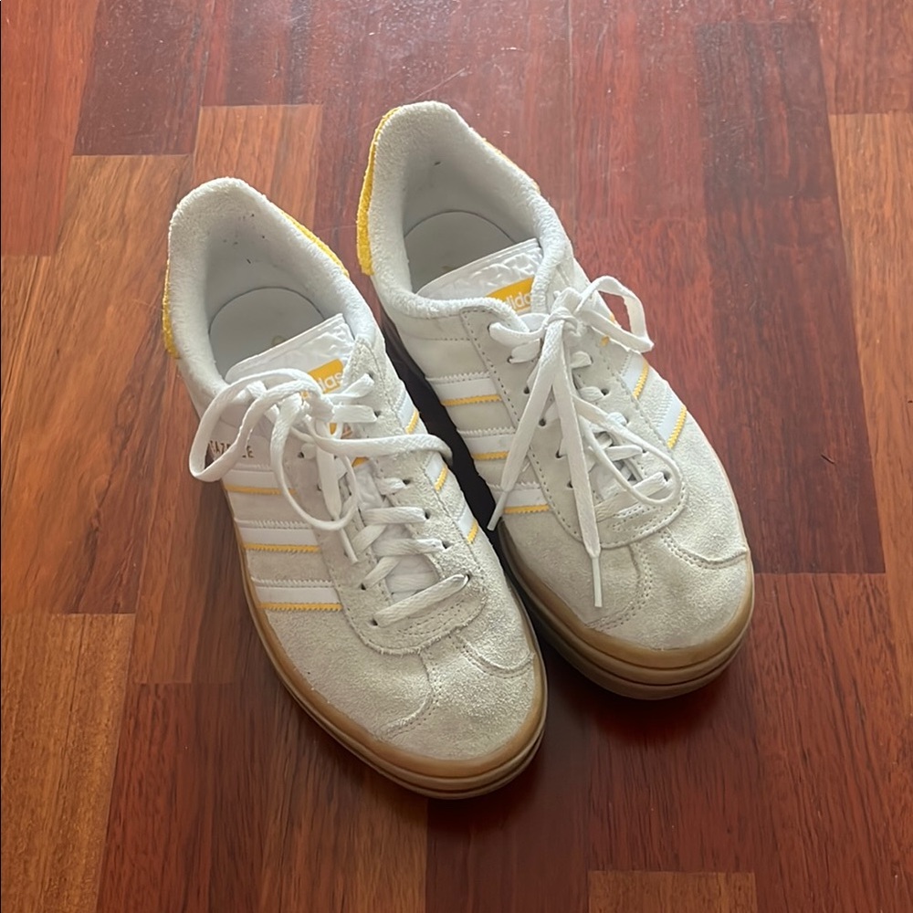 Adidas Gazelle  White Sneakers with Yellow Highlights